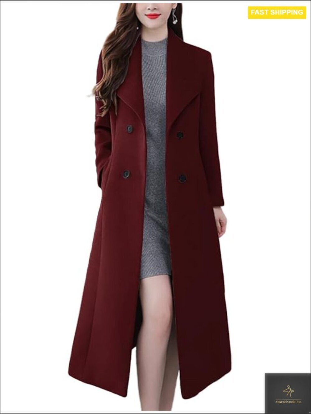 Wool Blend Pea Coat Shawl Collar Double Breasted Maxi Long Trench Overcoat